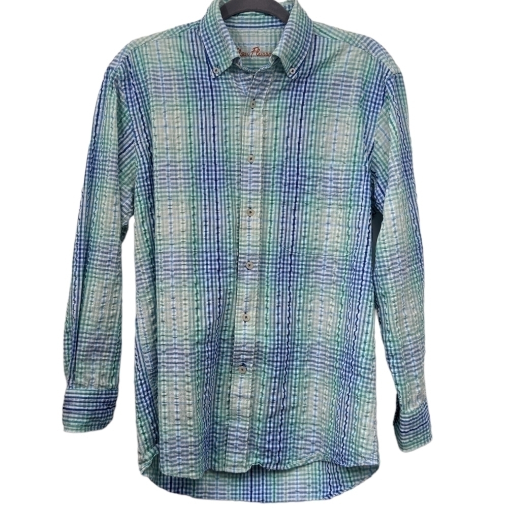 Alan Flusser Checked Seersucker Button Down Sz S